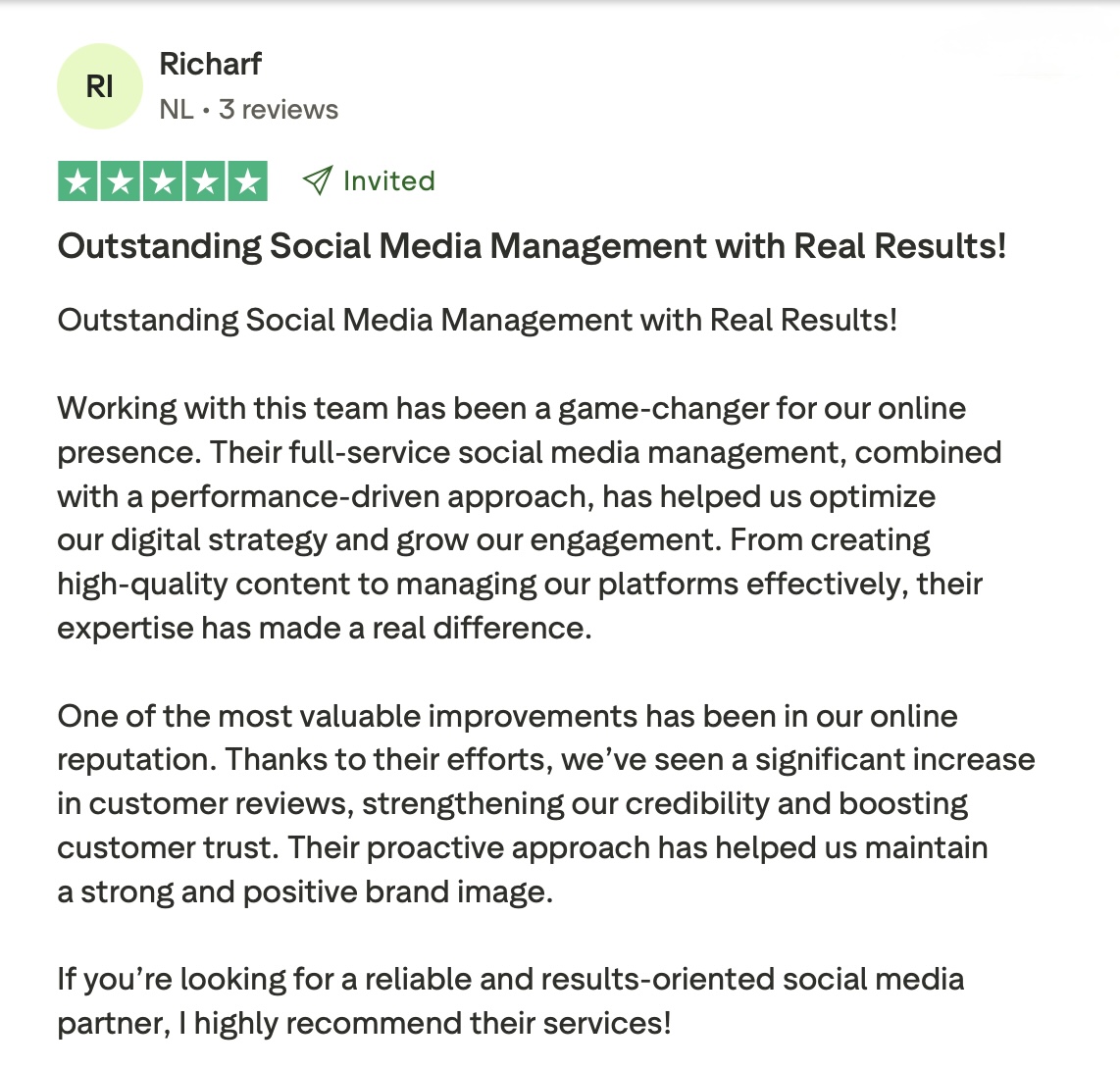 Trustpilot-review van Richarf: Outstanding Social Media Management with Real Results!