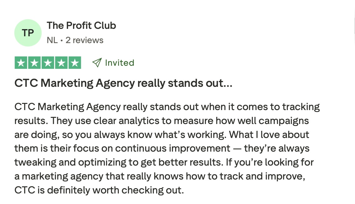 Trustpilot-review van The Profit Club: CTC Marketing Agency really stands out…